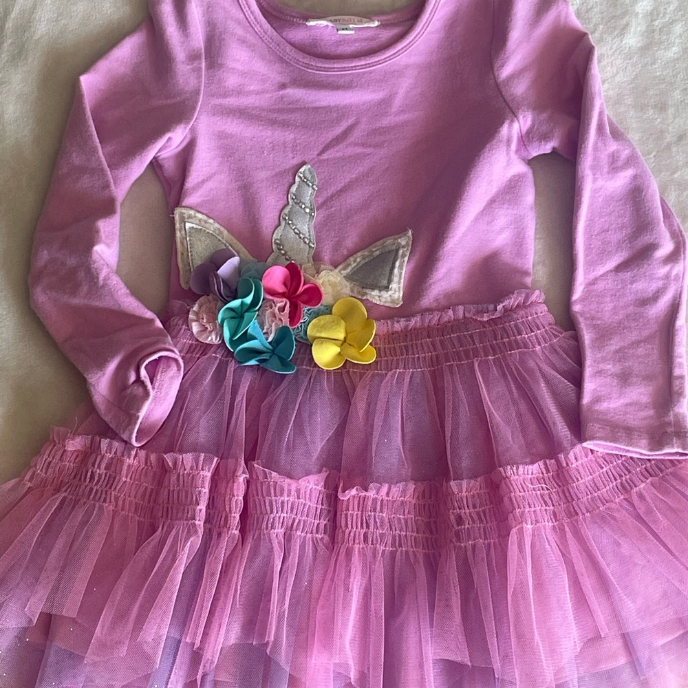 Baby Sara, sz 4T Pink Unicorn Long Sleeve Dress
